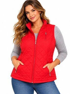 Iactive Women’s Red Quilted Puffer Vest Plus Size 2X Full Zip Lightweight